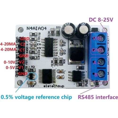 4-20MA/0-20MA/0-5V/0-10V 4ch Voltage Analog Acquisition RS485 Modbus RTU ADC Module