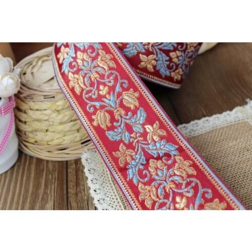 5yards/lot Woven Jacquard Ribbon Flowers Embroidered red 5.7cm ls-0016