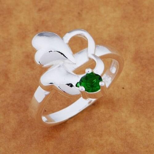 AR647 Trendy wholesale r ring, r fashion jewelry, luxuriant heart inlaid green stone /bbjajsqa bbqajsxa