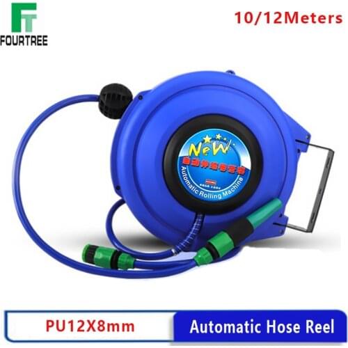 Automatic Water Hose Reel PU Yarn Clamping Tube OD ID12*8mm Water Drum Retractable Auto Repair Beauty Wash Car Hose Reel 10/12M