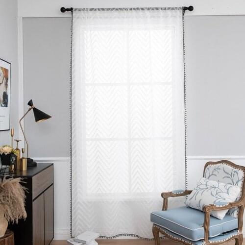 White All-match Linen Stripe Window Screens Sheer Curtains for Living Room Tulle Modern Voile for Bedroom Balcony Yarn Decor