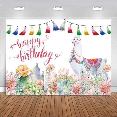 Boho Llama Green Cactus Backdrop Whole Llama Fun Birthday Party Photography Background Girls Alpaca Birthday Decoration Supplies