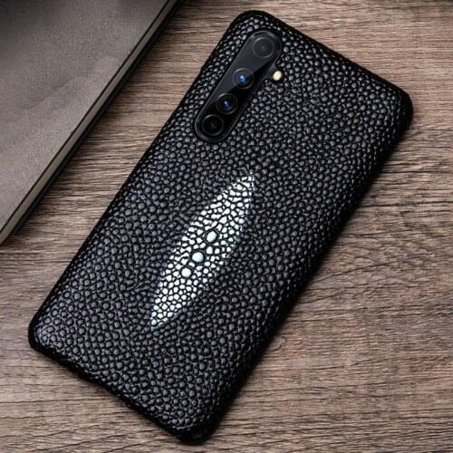 Genuine Leather Phone Case For Realme 3 5 6 X Lite XT X2 X50 Pro Q Cases Natural Cowhide Pearl Fish Texture Cover Funda Capa