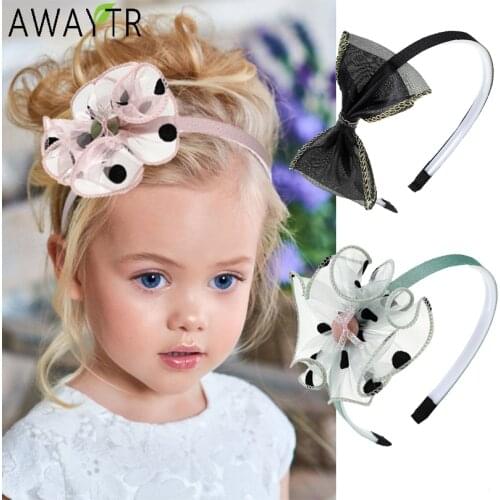 AWAYTR Girls Bow Headband Childrens Cute Hair Accessories Flowers Yarn Hair Hoop Bands Princess Hairband Baby Fashion Headwear
