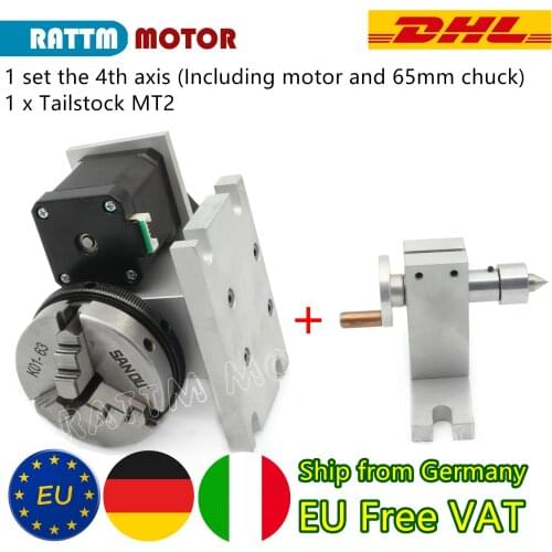 〖EU Free Tax〗4th Axis A Axis Rotary Axis 3-Jaw Chuck K11-65mm 4:1 + Tailstock for Mini CNC Router Woodworking Engraving Machine