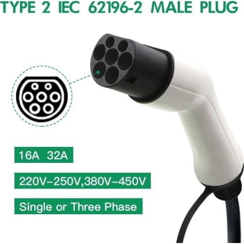 EV Charging Plug for Electric Car 32A Type 2 IEC 62196-2 Male Connector Portable EV Charger Adapter