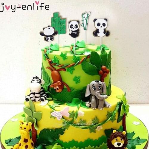JOY-ENLIFE Jungle Theme Cute Panda Cake Topper Decor Bamboo Animal Baby Shower Panda decoration Birthday party decoration