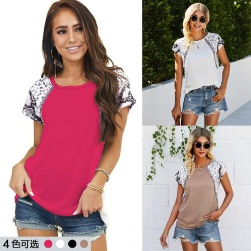 Women T Shirt Fashion Patchworks Leopard Print Female Tops Summer Casual Slim Tees