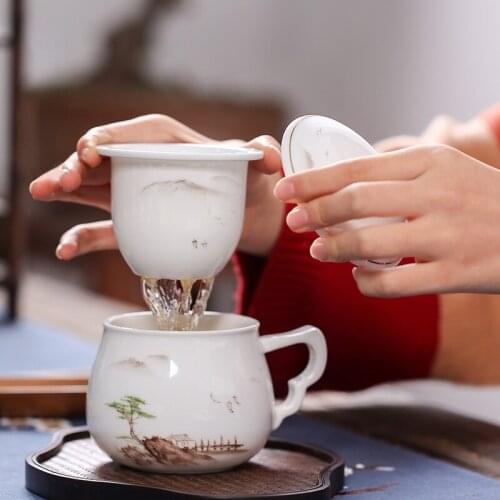 GY Personalized Porcelain Hand Painted Water Cup Female Office Household Minimalist Office C Tea Brewing Mug with Lid