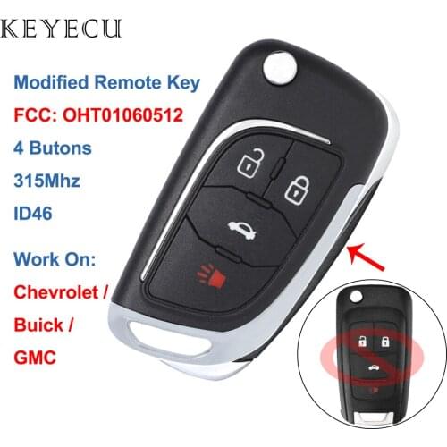 Keyecu Modified Flip Remote Car Key Fob 4 Buttons 315MHz ID46 for Chevrolet Cruze for Buick Regal for GMC Terrain - OHT01060512