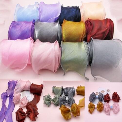 6m/lot 55mm Organza Ribbon Glitter Big Bow Knot Material For Hair Ornament Gift Kids Hairclips Decoration Wavy Edge Ribbons
