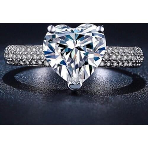 Milangirl Fashion Crystal Heart Shaped Wedding Rings Womens Zircon Engagement Rings Glamour Jewelry