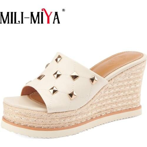 MILI-MIYA Women Thick Bottom Wedge Sandals Customized Rivet Fashion Platform Runway Slippers Sewing Checkered Sexy Party Shoes