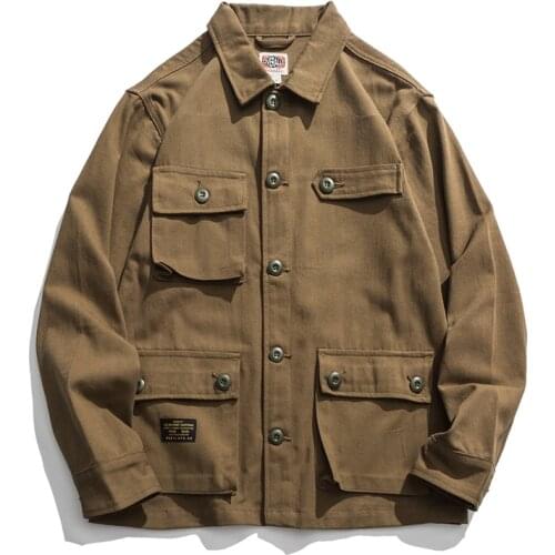 Mens Jacket Mens Multi-pocket Vintage Safari Style Jacket Coat Spring American Casual Cotton Retro Overalls Jacket Male Clothes
