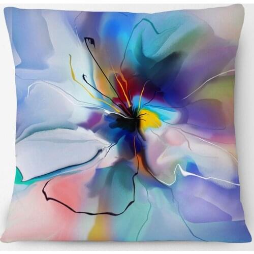 Blue Flower Orchid Wayne Cushion Covers Floral Painting Pillow Case 45X45cm Beige Linen White Polyetser Sofa Decoration