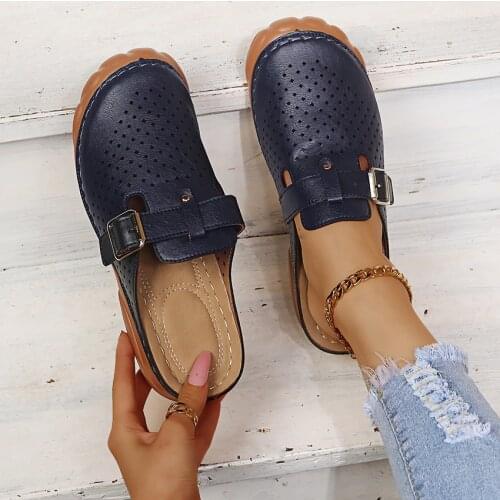 New European, American, summer, fall, oversized hollowed buckles, Baotou womens shoes