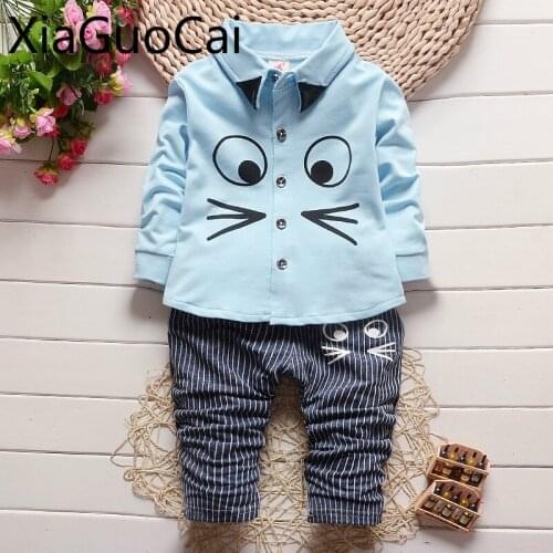 2019 New Fashion Spring and Autumn Children Sets Casual Baby Cartoon Cat Pants Long Sleeve Trousers Two Childrens Suits