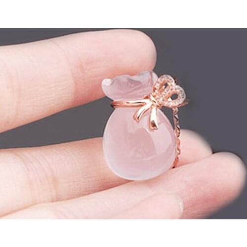 2021 New Pink Crystal Lucky Bag Pendant Necklace Clavicle Chain Fashion Korea Jewelry For Women Zircon Bow Rose Gold Necklace