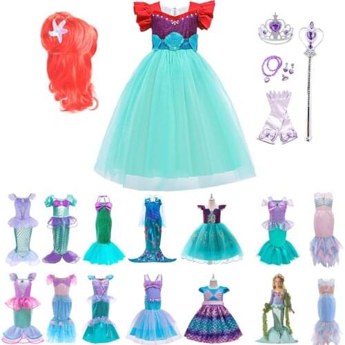 New Little Girl Mermaid Outfits Dress Summer Party Sequin Fancy Costume Christmas Carnival Birthday Disguise Halloween Clothes