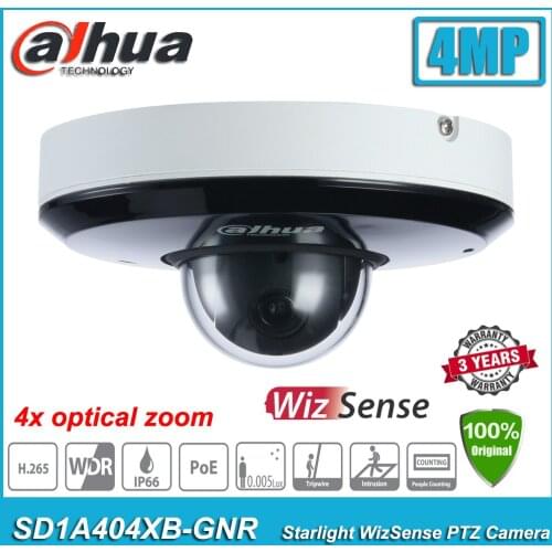 Original Dahua SD1A404XB-GNR 4MP 4x Optical Zoom POE IP66 IK08 Starlight IR WizSense PTZ CCTV Network Dome IP Camera