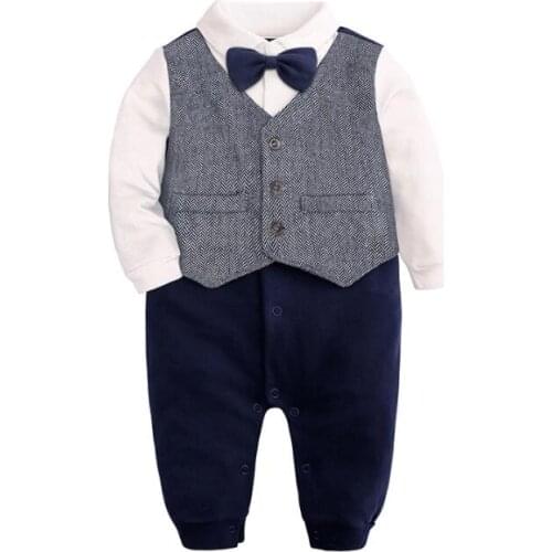 Autumn Newborn Baby Boys Rompers Cotton Tie Gentleman Suit Bow Leisure Body Suit Clothing Infant Jumpsuit Toddler Boys Clothes