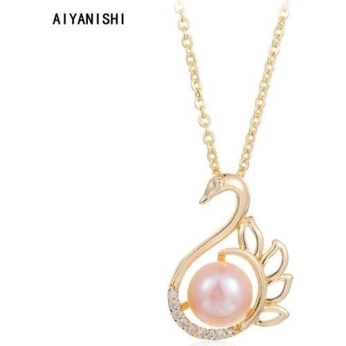 AIYANISHI 18K Gold Filled Natural Freshwater Swan Pearl Necklace Choker Necklace kolye collares bijoux femme Pearl Jewelry Gifts