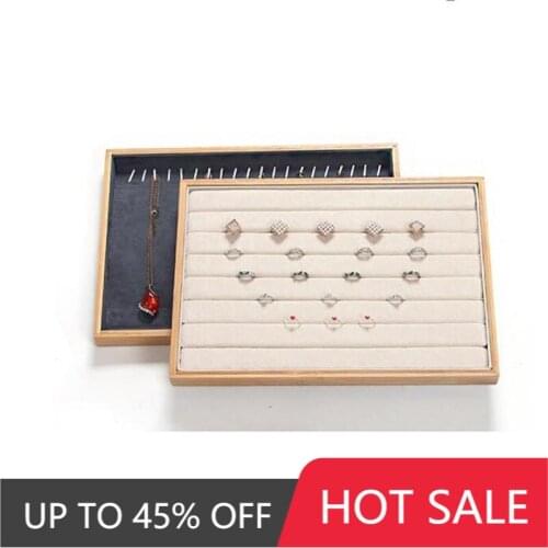 New Bamboo Velvet Jewelry Display Tray Ring Earring Necklace Bracelet Pendant Display Organizer Home Store Jewelry Display Stand