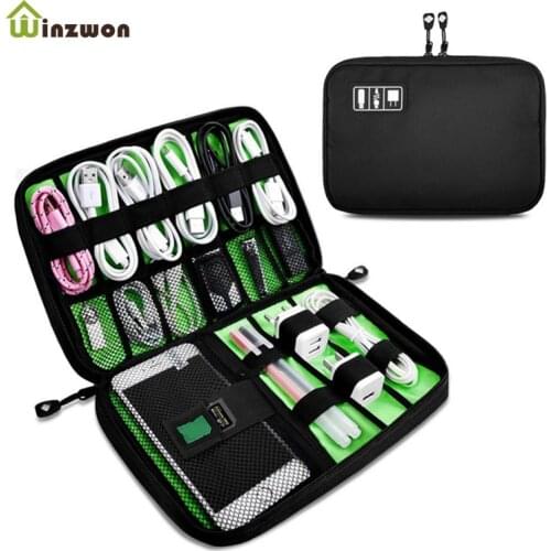 Portable Travel zipper USB Cable Bag Organizer black Nylon Phone Charger Case For Electronic Accessories hard drive Storage bags