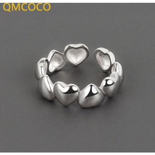 QMCOCO Korea INS Style 925 Silver Heart-Shape Rings For Women New Trends Creative Geometric Thai Silver Party Jewelry Gifts