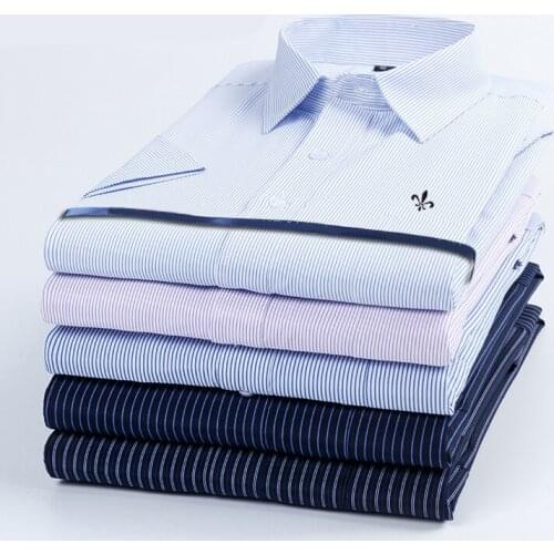 Summer Mens Shirt Short Sleeved Dudalinas Plaid Striped Fashion Work Casual Shirt Man Formal Shirt Camisa Social Masculi