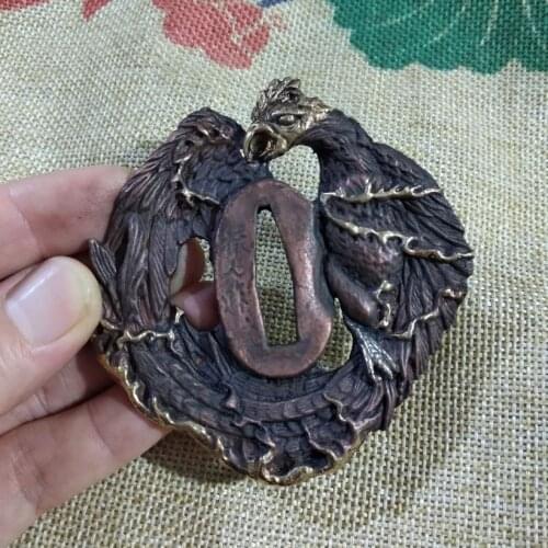 Vintage Tsuba Case Fitting Accessory Phoenix pure Copper For Japan Samurai Katana sword glaive