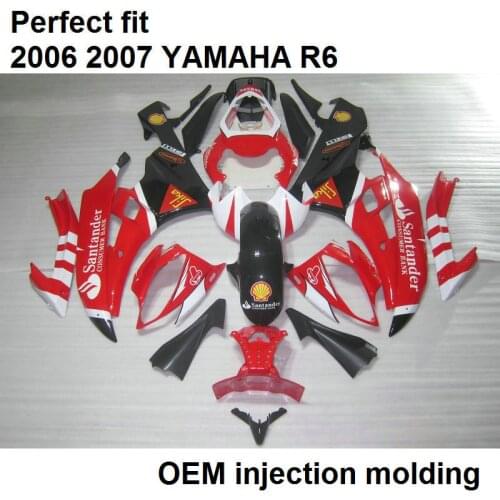 Aftermarket body parts fairings for Yamaha YZF R6 06 07 red black motorcycle fairing kit YZFR6 2006 2007 BN33