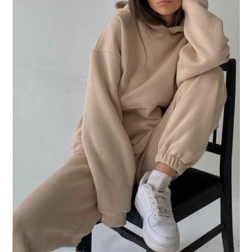Women Elegant Solid Sets For Women Warm Hoodie Sweatshirts And Long Pant Fashion Two Piece Sets Ladies Sports Suit 2021 Autumn