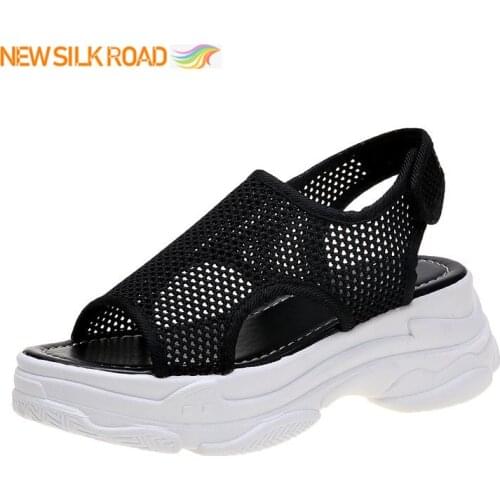 New Casual Air Mesh Summer Womens Sandals Hollow Hook Loop Thick Sole Flat Bottom Soften Velcro Buckle Shoes Ladies Footwear