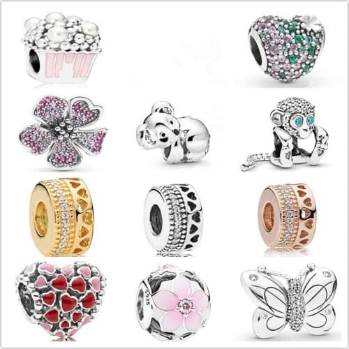 925 Sterling Silver Sparkling Cheeky Little Monkey Charm Fit Women Pan Bracelet & Necklace Diy Jewelry