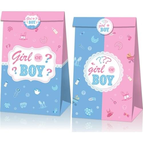 12pcs Gender Reveal Baby Shower Party Decoration Boy Or Girl Gift Bags Candy Bag Craft Packing Kids Gift Birthday Party Supplies