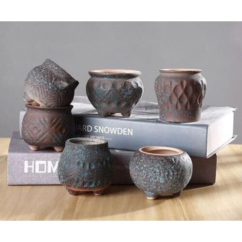 2pcs/set or 6pcs/set Handmade Ceramic Flower Pot Vase Household Decorated Bonsai Pot Korean Style Creative Fleshy Flowerpot
