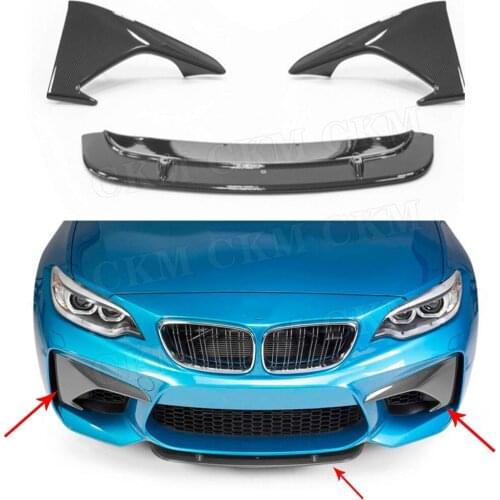 3PCS Front Lip Spoiler Fog Lamp Eyelids Trim Covers For BMW 2 Series F87 M2 2016 - 2018 Carbon Fiber Head Bumper Decoration