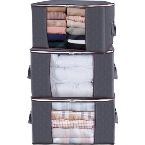 3pcs Large Capacity Clothes Storage Bag Organizer with Reinforced Handle Thick Fabric for Blankets,Foldable with Sturdy Zipper