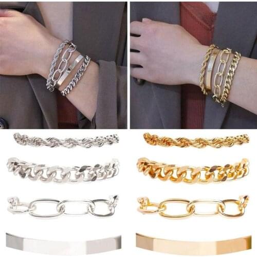 4pcs/set Hip Hop Bracelet Alloy Fashion Bracelet Punk For Women Metal Twisted Rope Chain Bracelet Boho Jewelry Gift