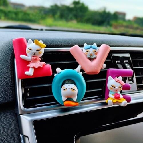 Cute LOVE Cats Car Accessories for Girls 4 Piece Set L O V E Cat Car Air Freshener Cute Kittens Piggy Perfume Ornament Gift