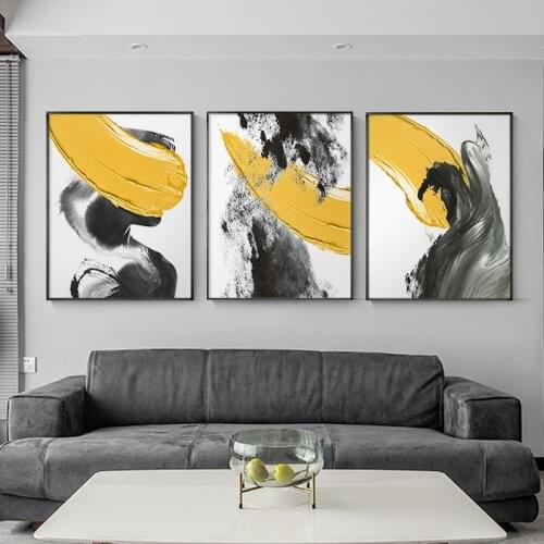 Abstract Yellow black Posters and Prints Bright grey Canvas Painting Modern Canvas Art for Living Room Nordic Wall Art picture