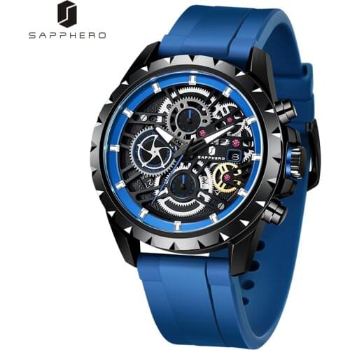 SAPPHERO Watches for Men Silicone Strap Quartz Movement 100M Waterproof Wristwatch Business Style Elegant Sport Chronograph