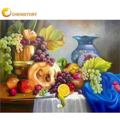CHENISTORY Flower Fruit On Table Oil Painting By Numbers HandPainted 60x75cm Frame Home Living Roome Decoration Art Craft Photo