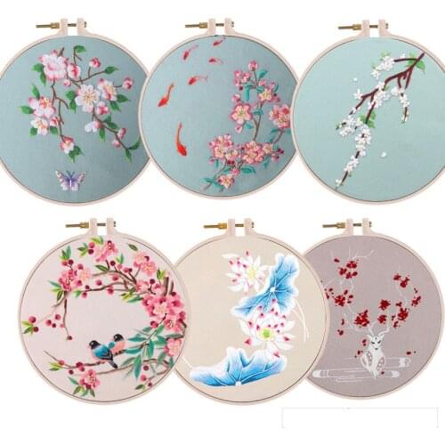 3D DIY Color Flowers Ribbon Embroidery with Hoop for Beginner Needlework Kits Cross Stitch Series Arts Crafts Sewing Gifts Decor