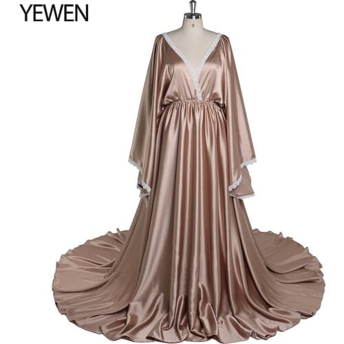 Rust Red Velvet Lace Evening Dress Long V Neck Adjustable Waist Photo Shoot Dress Maternity Dress Custom Color YEWEN