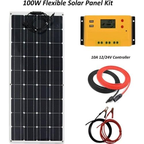 Flexible Solar Panel System 100W plate CELLS Monocrystalline silicon Panels+10A LCD solar charge controller USB function+cable