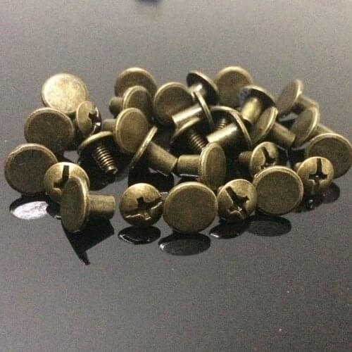 Hot Sell 100Sets 8X7MM Bronze Round Flat Spikes Metal Studs Rivets Screwback Spots Cone Leather Craft Spikes Fit For DIY Making