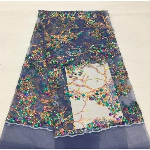 Exquisite colorful branch flower sequins + bead embroidery, French tulle lace, suitable for ladies dress design fabrics