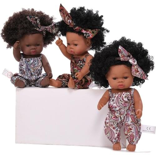 JINGXIN 35cm Black Reborn Baby Dolls African Reborn Silicone Vinyl Doll Newborn Poupee Boneca Baby Toy Soft No Function Girl Toy